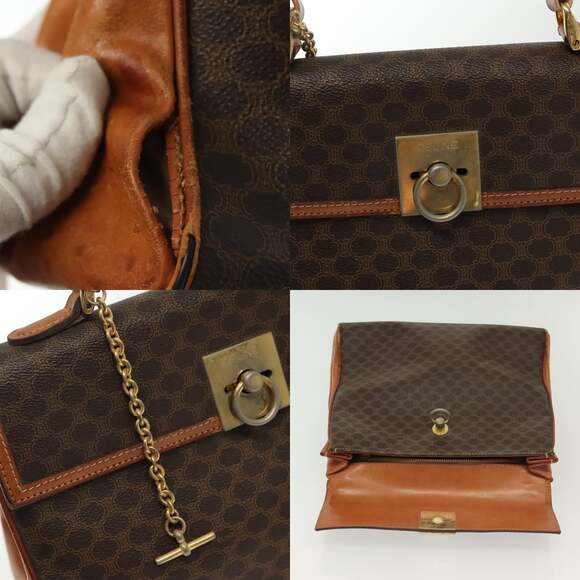 CELINE Macadam Canvas Hand Bag Pvc Leather Brown Gold - Picture 11 of 13